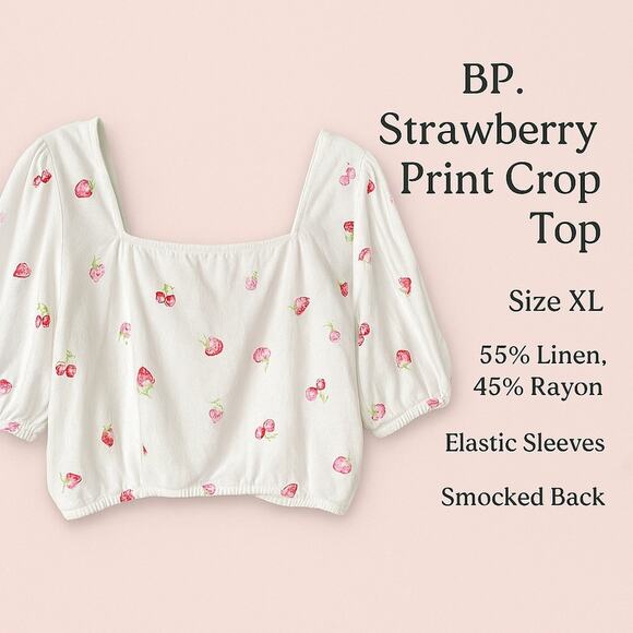 BP. White Strawberry Print Crop Top – Size XL - Picture 1 of 8